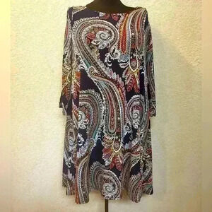 Roz & Ali Women’s Black Paisley Print 3/4 Flutter Sleeve Swing Dress‎ Sz M